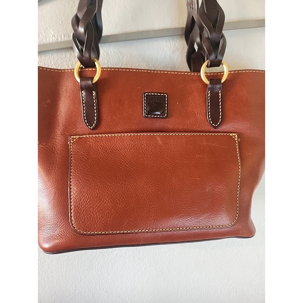 Dooney & Bourke Brown Leather Shoulder Tote with Dark Brown Handles - Picture 2 of 8
